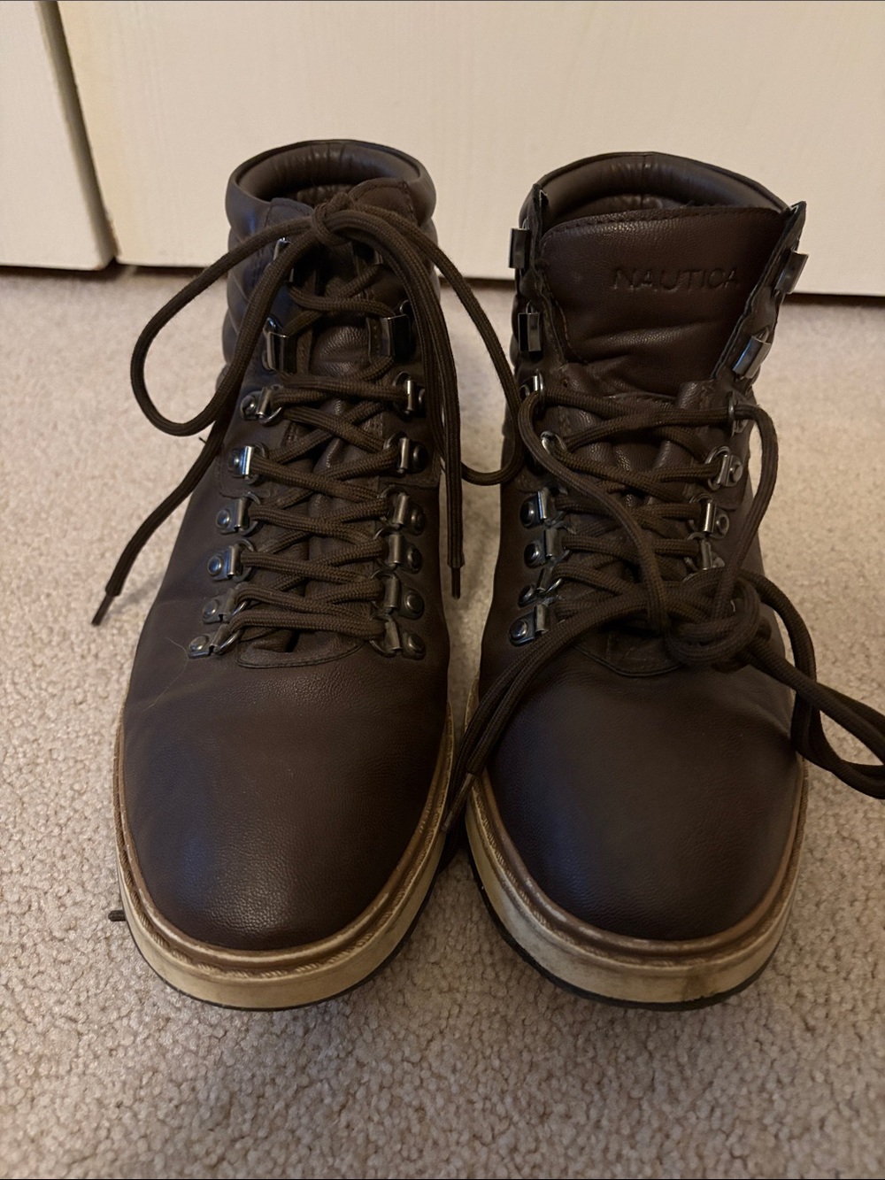 Nautica Dark Brown Leather Lace-Up Hiking Boots